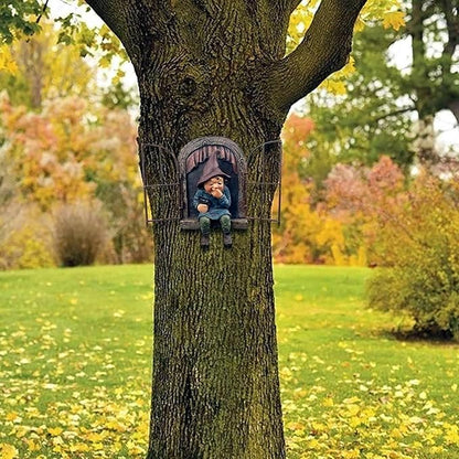 YWHWXB Elf Out The Door Tree Hugger,Garden Gnome Fairy Statue,Funny Garden Tree Decoration,Hanging Hand-Painted Sculpted Tree Faces Decor for Patio Yard Lawn Porch Decoration