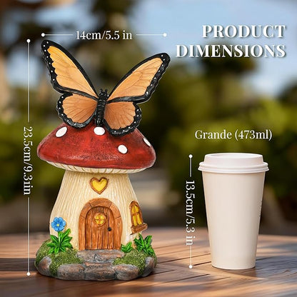 GIGALUMI Fairy Garden Houses Mushroom 9.3",Garden Statues,Fairy Houses for Outside,Fairy Garden Accessories, Butterfly House, Mushroom Decor for Yard, Patio and Birthday Gifts for Mom Women