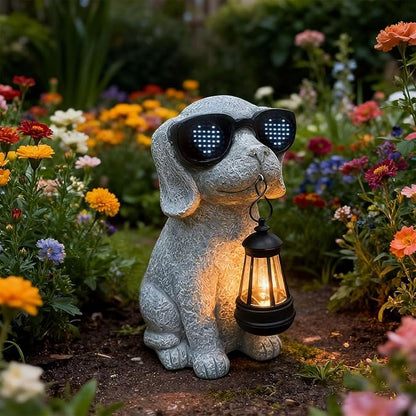 Solar Garden Outdoor Dog Statues - Garden Decorations Dogs Statue with Lantern, Waterproof Led Lights Yard Decor Figurine Birthday Gifts for Women Mom Grandma Dog Lovers for Patio Balcony Lawn
