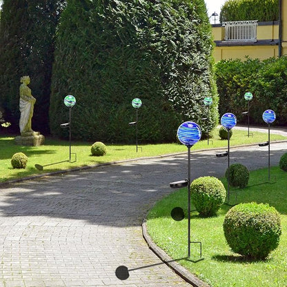 Solar Outdoor Decorative Lights Color Swirl Solar Garden Stake Glaze Glass LED Garden Globe Lights Outdoor Decorative Light for Pathway Yard Lawn Decoration 2 Pack Blue&Green