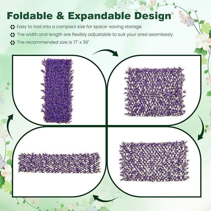 Giantex Expandable Fence Privacy Screen - Decorative Faux Purple Eucalyptus Fencing Panel for Balcony, Artificial Hedges with PE Leaves and Willow for Outdoors Garden Patio Deck Apartment, 1 Pack
