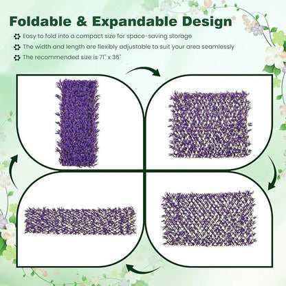 Giantex Expandable Fence Privacy Screen - Decorative Faux Purple Eucalyptus Fencing Panel for Balcony, Artificial Hedges with PE Leaves and Willow for Outdoors Garden Patio Deck Apartment, 1 Pack