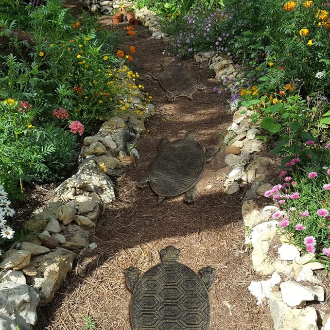 MDLUU Turtle Stepping Stone, Cast Iron Flagstone, Decorative Tortoise Stepping Stone for Garden Walkway, Flower Bed (Bronze)