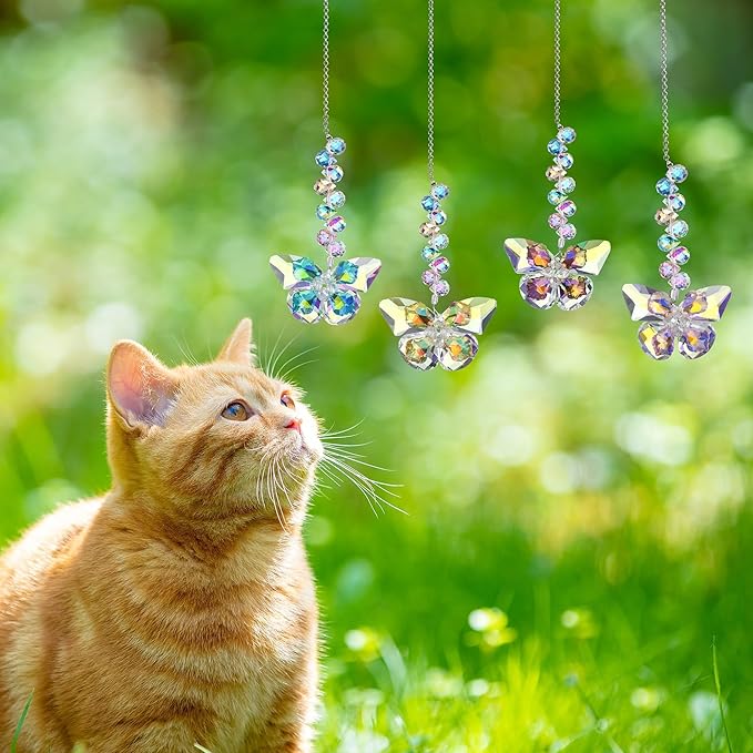 HDCRYSTALGIFTS 4pcs Crystal Butterfly Suncatchers for Window Hanging Rainbow Maker Sun Catchers Indoor Glass Butterfly Decoration for Spring Home Garden Decor, for Mom Women