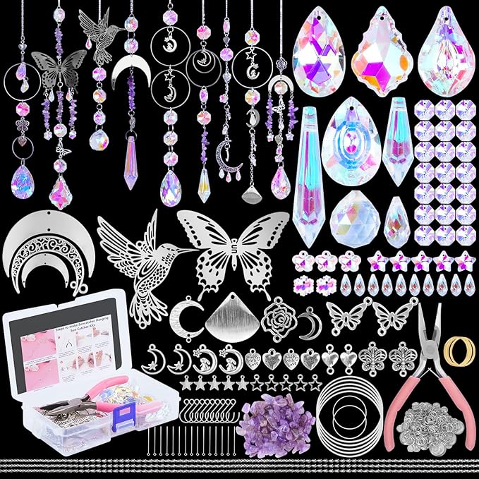 400Pcs Sun Catchers DIY Making Kit for Adults Arts and Crafts Crystal Suncatcher Hanging Prism Rainbow Maker for Indoor Window Garden Christmas Decor Hummingbird