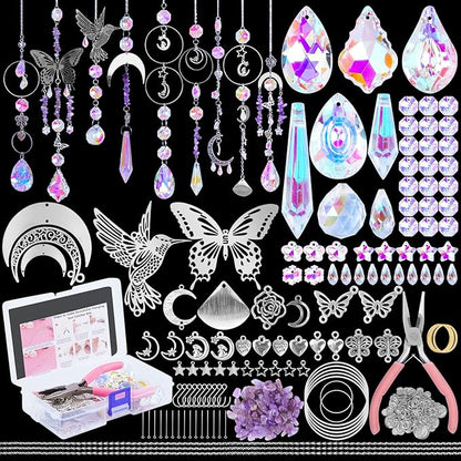 400Pcs Sun Catchers DIY Making Kit for Adults Arts and Crafts Crystal Suncatcher Hanging Prism Rainbow Maker for Indoor Window Garden Christmas Decor Hummingbird