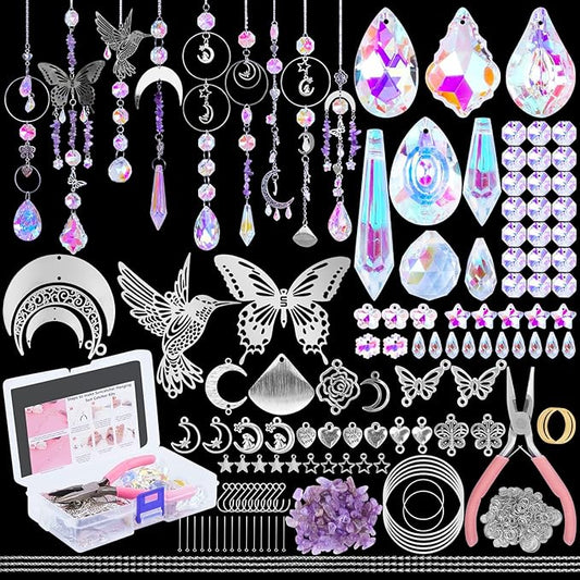 400Pcs Sun Catchers DIY Making Kit for Adults Arts and Crafts Crystal Suncatcher Hanging Prism Rainbow Maker for Indoor Window Garden Christmas Decor Hummingbird