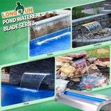 with lid Waterfall Pool Fountain, LONGRUN Stainless Steel Waterfall Spillway for Pools and Ponds - 11.8" Wide Decorative Water Feature for Swimming Pools, Koi Ponds and Garden