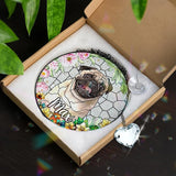 Personalized Pet Stained Glass Suncatcher Custom Name Dog Cat Photo Ornament Window Hanging Sympathy Gift for Loss of Pet Animal Memorial Bereavement Keepsake Remembrance Gift for Dog Lovers