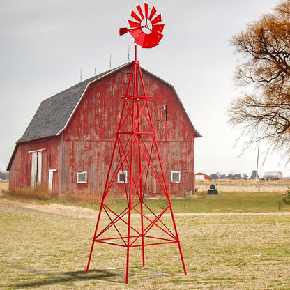 Tangkula 8.3FT Windmill Yard Garden Metal Ornamental Wind Mill Weather Vane Weather Resistant (Red)