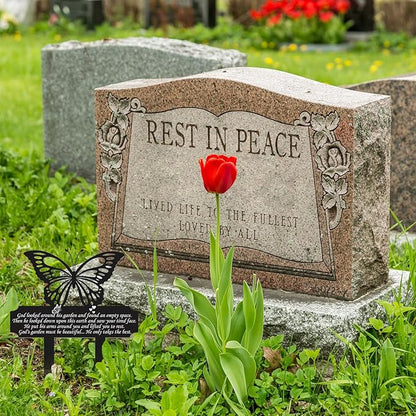 Buryeah Grave Decoration for Cemetery Butterfly Memorial Stake Headstone for Grave Memorial Garden Decor Waterproof Double Sided Print Metal Cemetery Marker, 13.19 x 11.81 Inches(Classic Style)