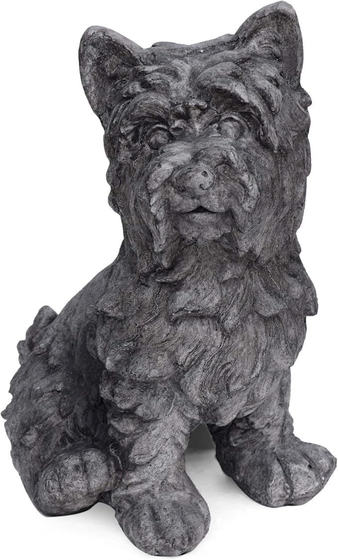 Havemies Cricket Dog Cast Stone Garden Statue, Outdoor Terrier Dog Garden Statue, Antique Gray Finish, No Assembly Required