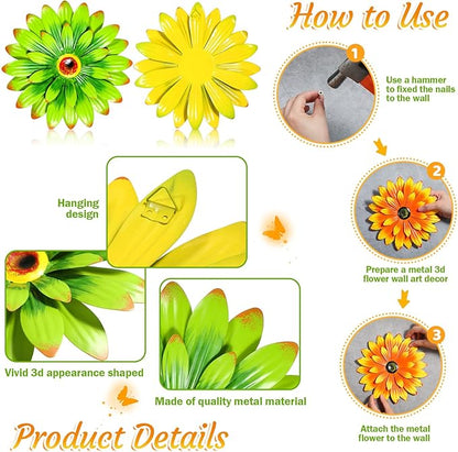 Gisafai 10 Pack Metal Flowers Wall Decor Outdoor, 3D Metal Daisy & Butterfly Fence Decor Wall Art for Garden Patio Backyard Balcony, Colorful Housewarming Birthday Mother's Day Gift(Vintage)