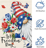 Let Freedom Ring Garden Flag 12x18 Inch Double Sided Burlap, 4th of July Gnome Garden Flags Patriotic Memorial Day Flower Yard Flag for Independence Day Outdoor Decor (ONLY FLAG)