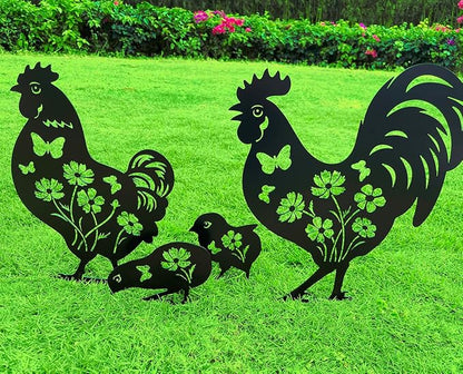 Metal Chicken Garden Decor for Outside, 4 Pcs Metal Chicken Yard Art, Decorative Garden Stakes Chicken Gifts for Chicken Lovers Woman/Man, Patio/Lawn Outdoor Chicken Decor, Chicken Garden Art