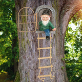 Garden Gnomes Decoration Outdoor Tree Faces Decor with Hanging Ladder for Yard, Elf Out The Door Tree Hugger Figurine Resin Garden Sculpture Ornament Whimsical Gnome Decor for Patio Yard Lawn