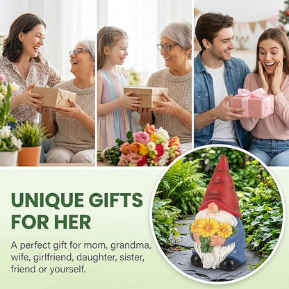 Gnomes Solar Garden Decor Garden Statues Sunflower Gnome Figurines Birthday Gifts for Women Mothers Day Gifts for Mom Grandma Outdoor Decorations for Yard Lawn Patio