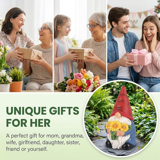 Gnomes Solar Garden Decor Garden Statues Sunflower Gnome Figurines Birthday Gifts for Women Mothers Day Gifts for Mom Grandma Outdoor Decorations for Yard Lawn Patio