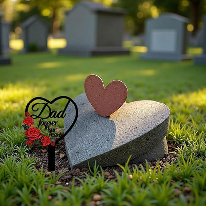 AIM & GGKK Memorial Stake for Dad - Metal Heart Grave Marker with Red Roses, Memorial Plaque Cemetery Decor for Grave, Garden, Gravesite