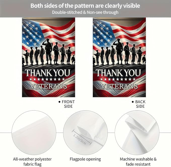 BlissYard Veterans Day Garden Flag 12x18 Inch, Thank You Veterans Double Sided Garden Flag for Outside Yard Decor, Military Veteran Garden Flags Veterans Day Yard Flag, Memorial Honor Gift for Veterans