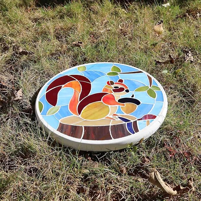 Bieye MSS006 Tiffany Style Stained Glass Mosaic Decorative Stepping Stone for Garden Decor (Squirrel, 12" Round)