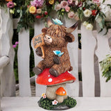 Smadeer Highland Cow Garden Statue with Solar Butterfly Lights, Spring Outdoor Highland Cow on Mushroom Butterfly Decoration for Yard, Patio, Lawn, Cows Figurine Housewarming Gift for Women, Mom
