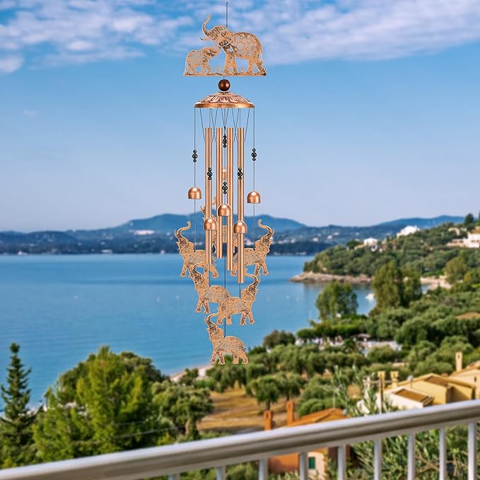 Elephant Wind Chimes for Outside - Metal Windchimes Outdoors Decor Garden Patio Backyard Home Art Hanging Waterproof Elephants Ornament Christmas Birthday Gift for Women Mom Grandma Sister