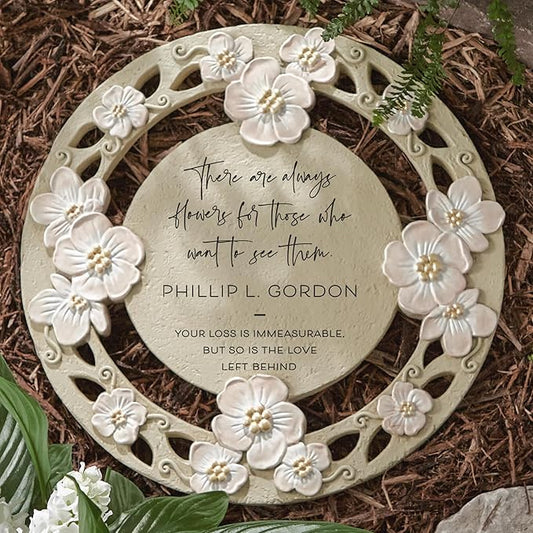 Let's Make Memories Personalized Memorial Garden Stone - Floral - Sympathy - in Memoriam - Condolences - Indoor Display Option - Garden Décor - Comforting Blooms