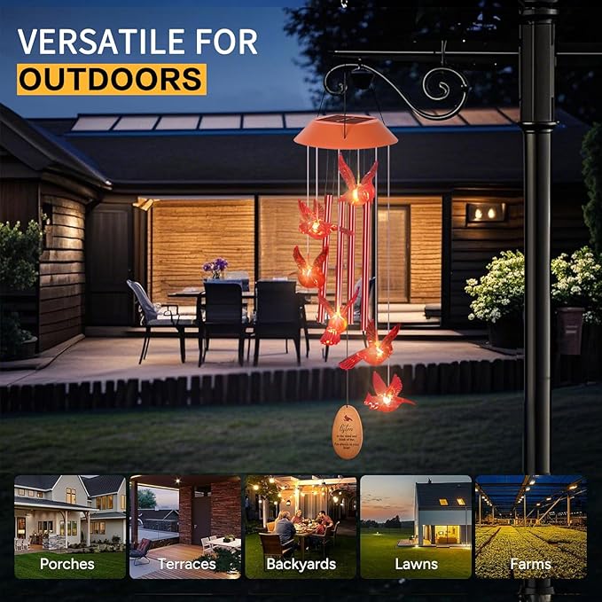 Cardinal Wind Chimes for Outside with 4 Music Aluminum Tubes,Cardinal Wind Chimes for Outside,Best Gifts for Mom Grandma Women Wife Aunt Sister, Unique Mobile Wind Chime, Garden Yard Decor