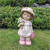 Garden Statue Animal Sculpture Outdoor Decor Gift Outdoor Courtyard Garden Little Girl Sculpture Decoration, Grass Garden Landscape Kid Sculpture Resin Decoration Crafts Gift(C)