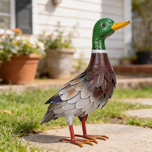 Shorayn Metal Duck Garden Statue, Life-Size Iron Mallard, Handmade Greenhead Duck Yard Decor, Indoor Outdoor Ornament, Gift for Housewarming/Mother’s Day/Christmas