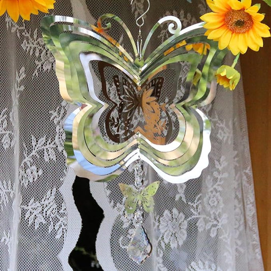 Phuryllic Wind Spinners Outdoor, Garden Decor, Bird Deterrents for Outside, 3D Metal Yard Decorations for Patio & Porch, Unique Gardening Gifts for Women & Moms - Butterfly Decor