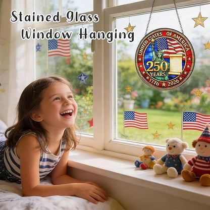 250th Anniversary USA Suncatcher - Patriotic Stained Glass Window Hanging for 4th of July Decorations - Vibrant Independence Day Decor for Home & Garden, Perfect 250 Anniversary USA Merchandise Gift