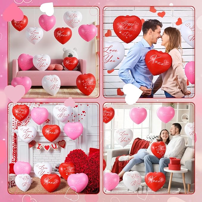 Jetec 12 Pcs 12'' Valentine's Day Inflatable Hearts Outdoor Decorations, Large Inflatable Heart Valentines Hanging Ornaments for Wedding Anniversary Holiday Party Yard Decor(Mixed Color,Letter)