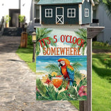 DLZDN Summer Parrot Bird Garden Flag It's 5 O'Clock Somewhere Garden Flag 12×18 Inch Double Side Vertical Burlap Farmhouse Yard Flag Summer Nautical Tropical Ocean Outdoor House Decoration