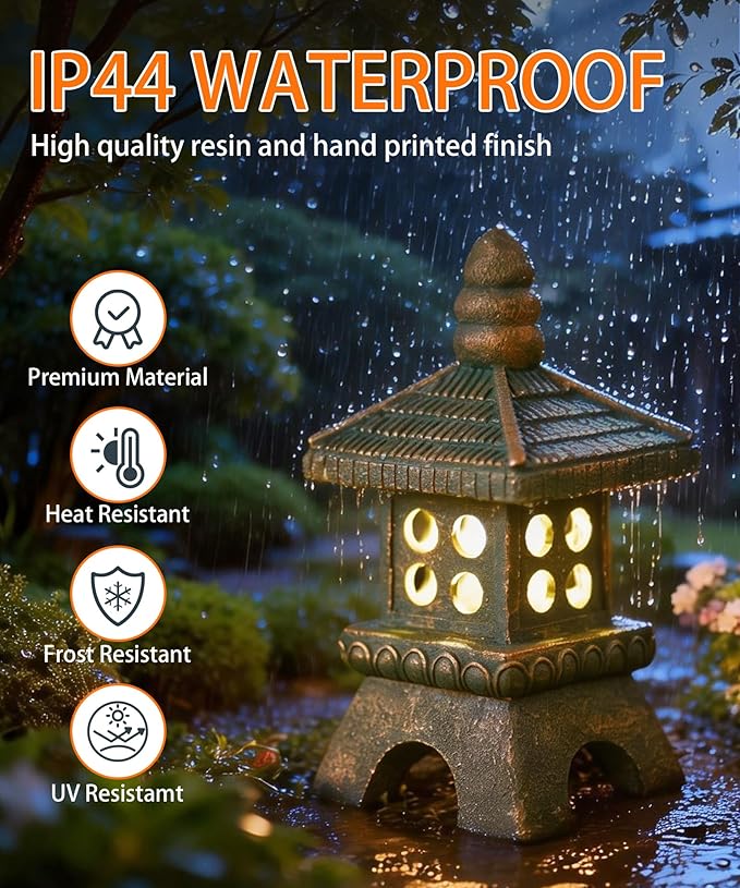 Nacome Solar Pagoda Garden Statues:11.5 inches Outdoor Waterproof Resin Zen Decor for Landscape Balcony Patio Porch Yard Ornament(Bronze)