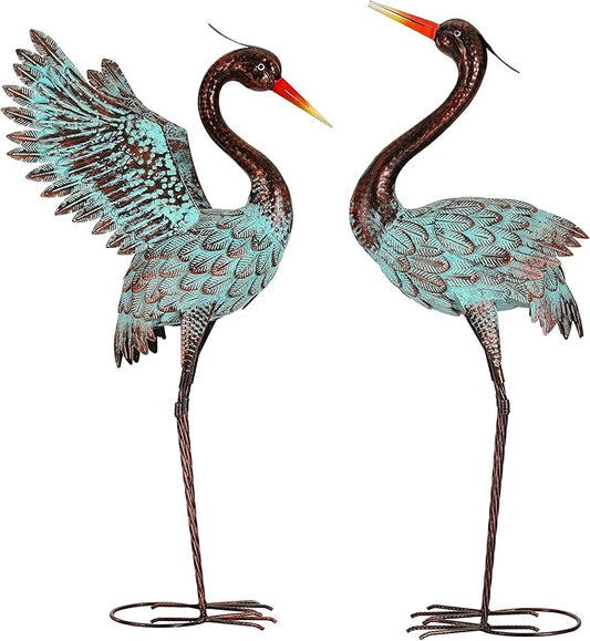 Extra-Large Metal Blue Heron Garden Statue, Handcrafted 36.8" Crane Decor Sculptures with Stable U-Ground Stakes, Backyard Decoration, Metal Garden Bird Animal Yard Art, Lawn Ornament Decor