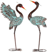 36.8" Extra-Large Blue Heron Decor, Handcrafted Metal Crane Statue with Stable U-Ground Stakes, Backyard Decoration, Metal Garden Bird Animal Yard Art, Lawn Ornament Decor