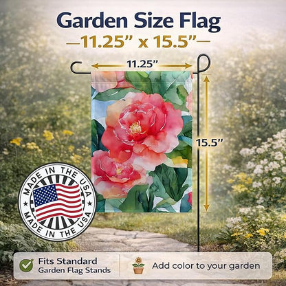 Caroline's Treasures Alabama Camellia in Watercolor Garden Flag Mailbox Flag Decorative Yard Flag Banner Outside Patio Artwork Yard Flower Beds, Garden Size, Multicolor