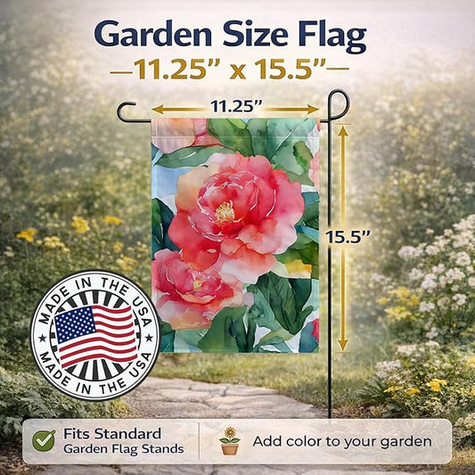 Caroline's Treasures Alabama Camellia in Watercolor Garden Flag Mailbox Flag Decorative Yard Flag Banner Outside Patio Artwork Yard Flower Beds, Garden Size, Multicolor