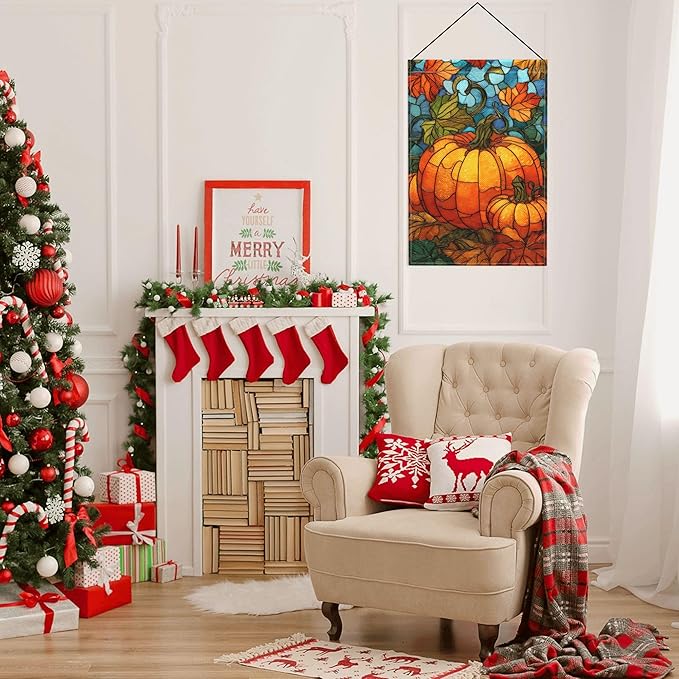 Fall Pumkin Garden Flag Seasonal Double Sided 12 x 18 Inch Small Yard Flag for Indoor Outdoor Decor Holiday All Seasons