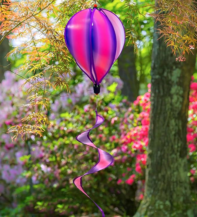 timecity 3pcs Hot Air Balloon Wind Spinner Colorful Garden Pinwheels Whirligigs Wind Spinner Windmill Striped Tie dye Windsock Rotating Sequins Windmill Wind Twister Hanging Decor