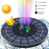 Generic Solar Fountain with RGB Lights, 23cm Glass Panel 1500mAh Rechargeable Battery 7 Nozzles 60cm Spray Height with 3 Suction Cups Color Changing LED for Bird Bath Pond Garden (6W Diameter 23CM)