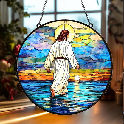 Nativity Acrylic Suncatcher Faux Stained Christian Window Hanging Jesus Christ Garden Decoration Religious Home Decor Suncatchers Indoor Window Suncatchers for