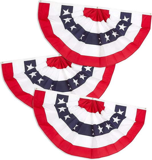 1.5x3 Ft Memorial Day Decorations 4th of July 250 anniversary flag Bunting Flags outdoor- Half Fan Banner Pleated Patriotic USA Flags 3-Pack