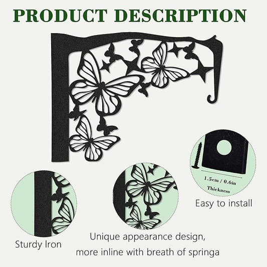 Black Metal Butterfly Plant Wall Hanger Hook for Outdoor Indoor, Hanger Bracket for Blasket Pot Staghorn Fern Bird Feeder Wind Chime, Butterfly Decor for Wall Window Patio Porch Garden Home