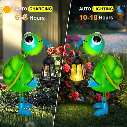 Solar Garden Lights Turtle Statue with Solar Lantern Lights,13.78in Tall Big Metal Turtle Garden Decor,Birthday Gifts for Women Mom,Decorative Stakes for Home Decorations,Patio,Porch,Yard Art,Ornament