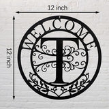 Metal Monogrammed Initial Welcome Sign, Metal Letter Wall Art Decor, Name Sign for Home Porch Front Door Outdoor (T)