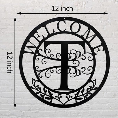 Metal Monogrammed Initial Welcome Sign, Metal Letter Wall Art Decor, Name Sign for Home Porch Front Door Outdoor (T)