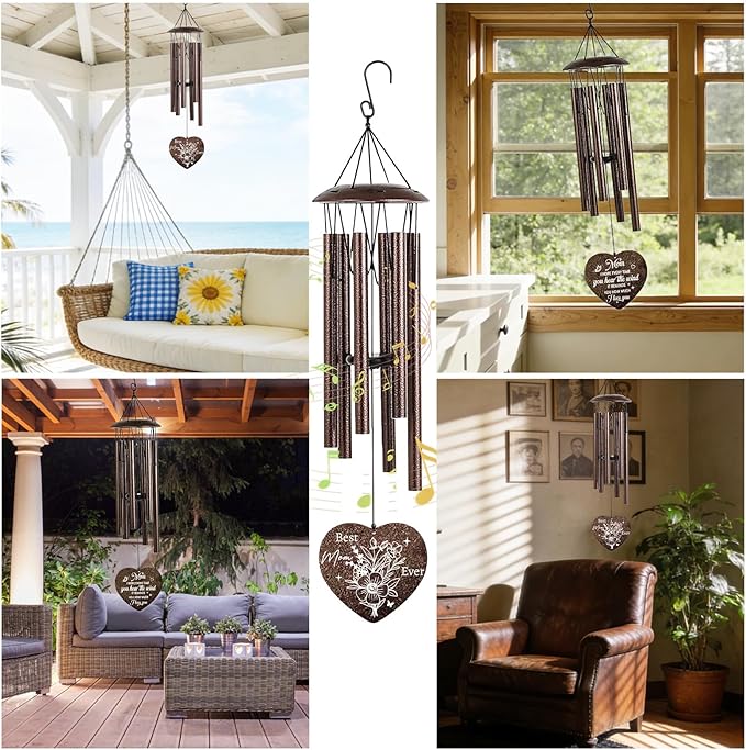 Wind Chimes for Outside, Gifts for Mom Birthday - 25.5" Memorial Sympathy Wind Chime with Gift Box & Greeting Card Garden Patio Decor, Unique from Daughter Son